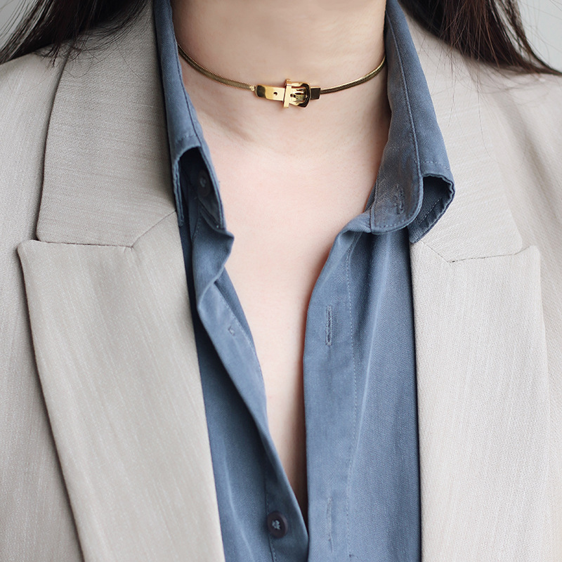 Whale Rain Ornament Belt Buckle Snake Bone Necklace Choker Necklace Necklace Titanium Steel Plated 18K Gold and Silver Color Color Retention