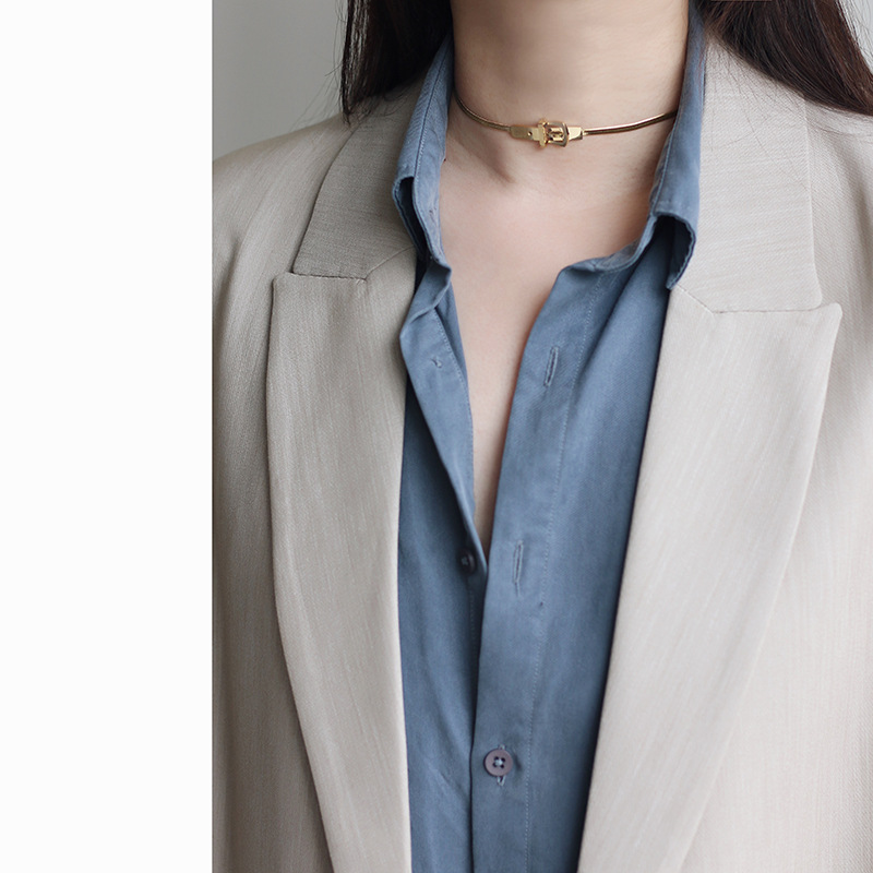 Whale Rain Ornament Belt Buckle Snake Bone Necklace Choker Necklace Necklace Titanium Steel Plated 18K Gold and Silver Color Color Retention