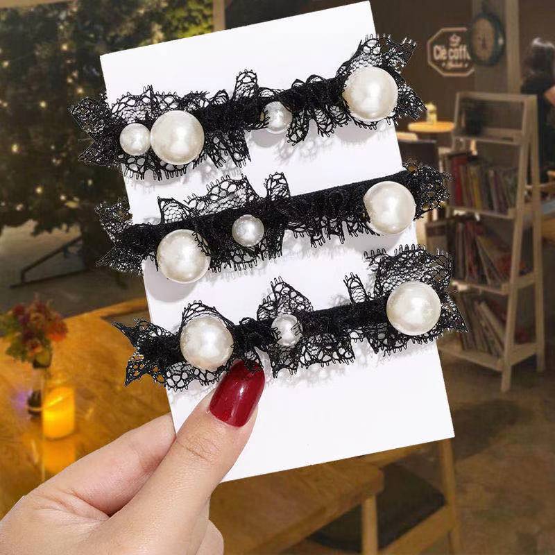 Bow Pearl Ribbon Bracelet Hair Band Korean Style Sweet High Elastic Black Girls Rubber Band Nylon Hair Rope Wholesale Bow Pearl Ribbon Bracelet Hair Band Korean Style Sweet High Elastic Black Girls Rubber Band Nylon Hair Rope Wholesale