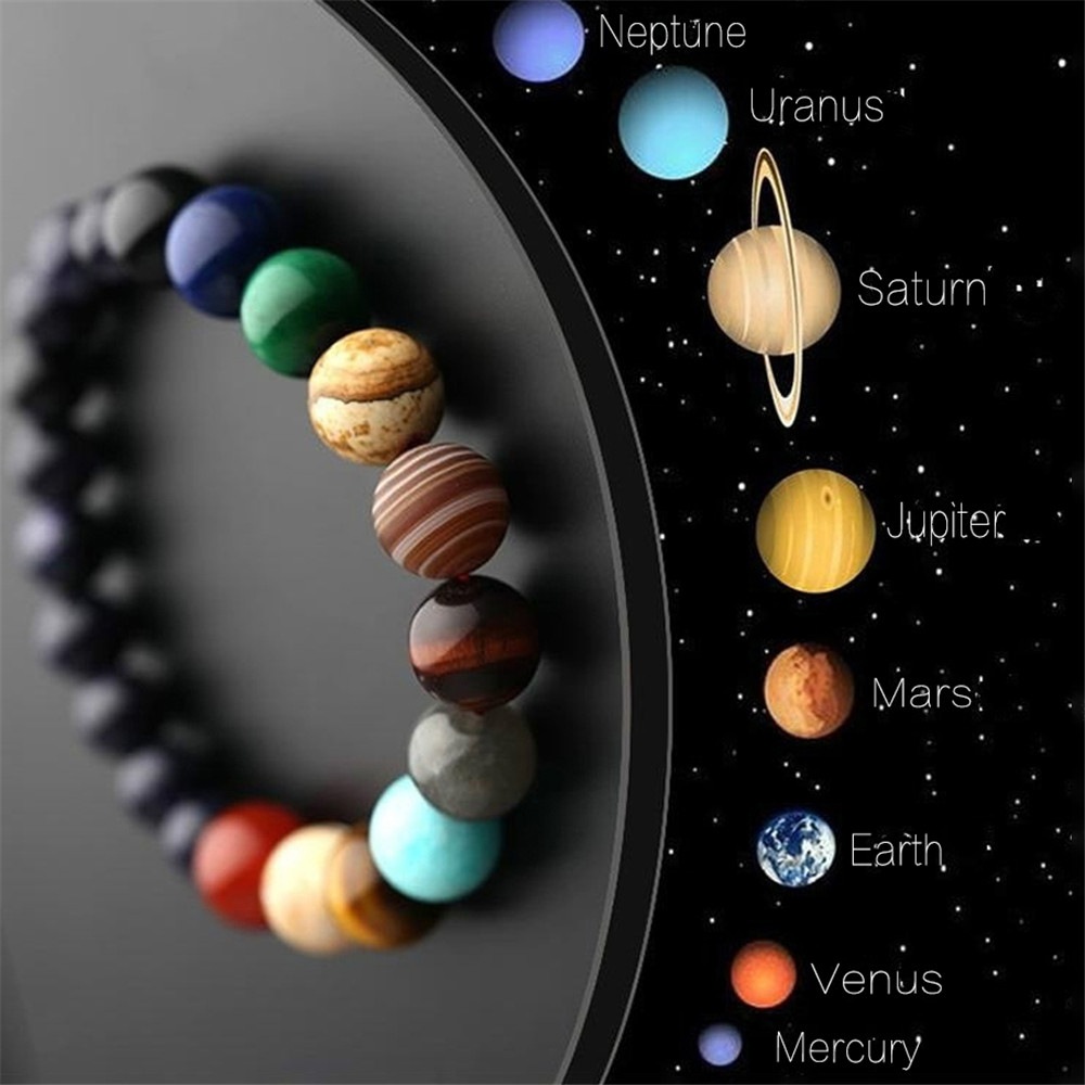 Bifei Spot European and American National Style Universe Galaxy Eight Planets Natural Stone Elastic Bracelet Guardian Planet