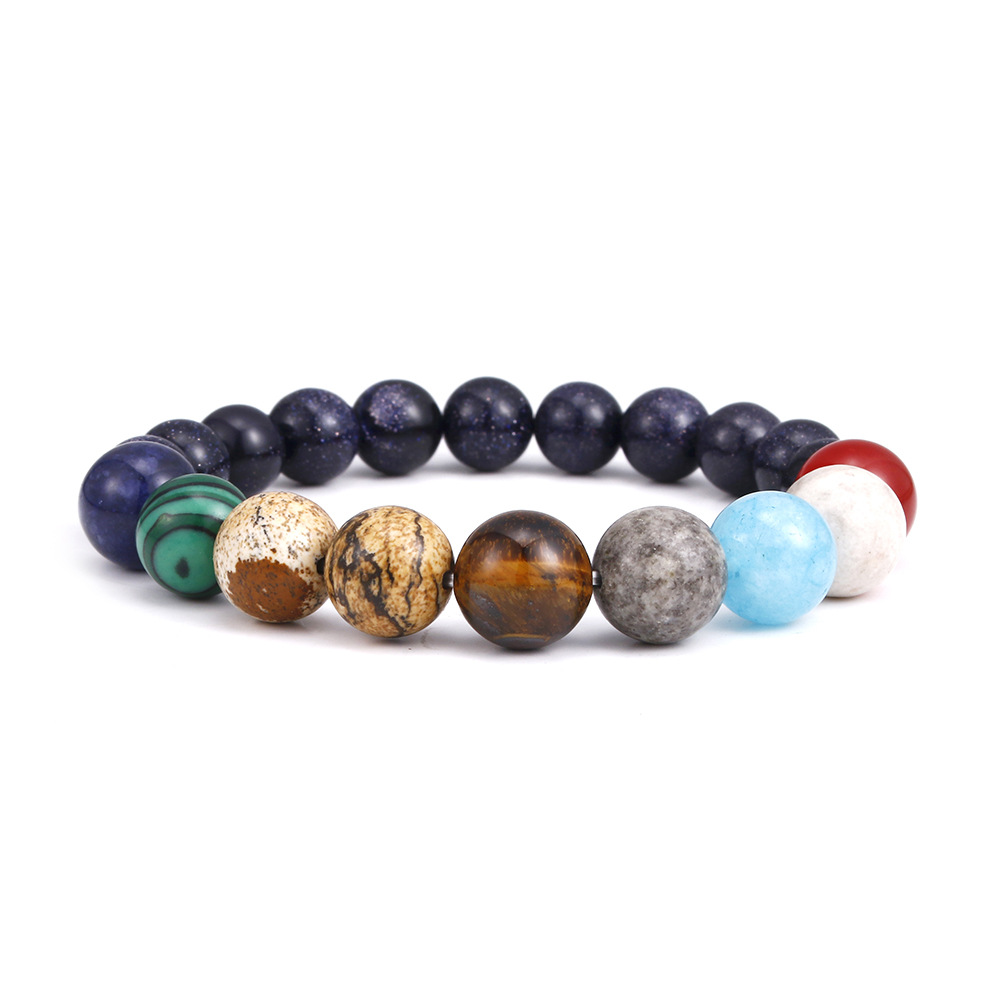 Bifei Spot European and American National Style Universe Galaxy Eight Planets Natural Stone Elastic Bracelet Guardian Planet