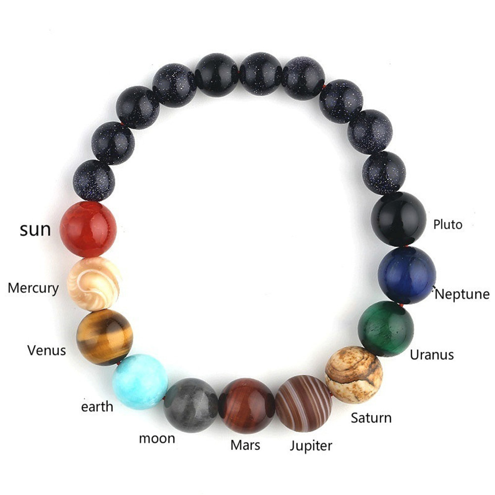 Bifei Spot European and American National Style Universe Galaxy Eight Planets Natural Stone Elastic Bracelet Guardian Planet