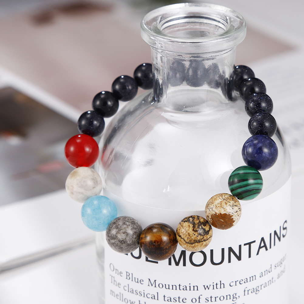 Bifei Spot European and American National Style Universe Galaxy Eight Planets Natural Stone Elastic Bracelet Guardian Planet