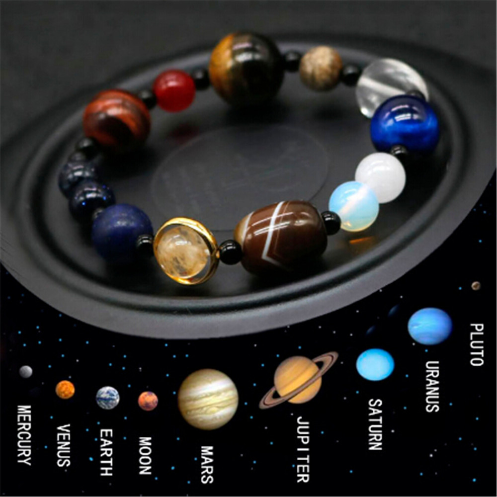 Bifei Spot European and American National Style Universe Galaxy Eight Planets Natural Stone Elastic Bracelet Guardian Planet Bifei Spot European and American National Style Universe Galaxy Eight Planets Natural Stone Elastic Bracelet Guardian Planet