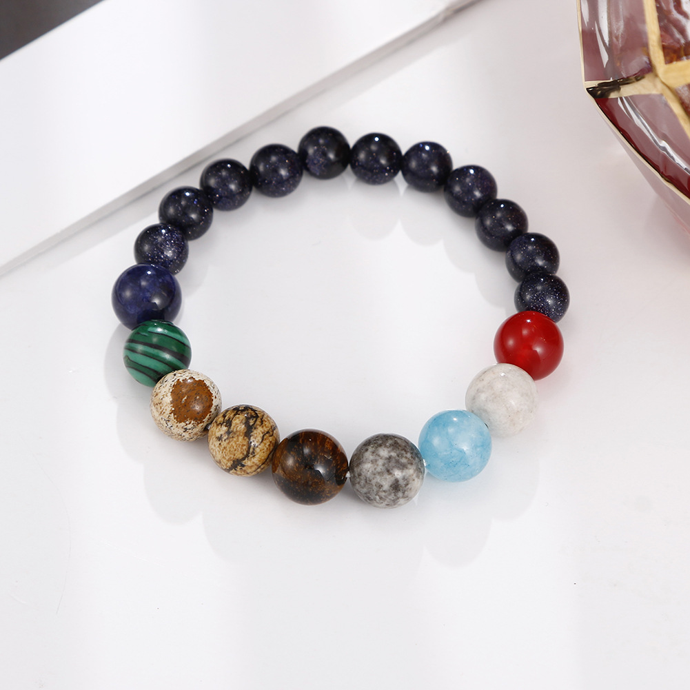 Bifei Spot European and American National Style Universe Galaxy Eight Planets Natural Stone Elastic Bracelet Guardian Planet Bifei Spot European and American National Style Universe Galaxy Eight Planets Natural Stone Elastic Bracelet Guardian Planet