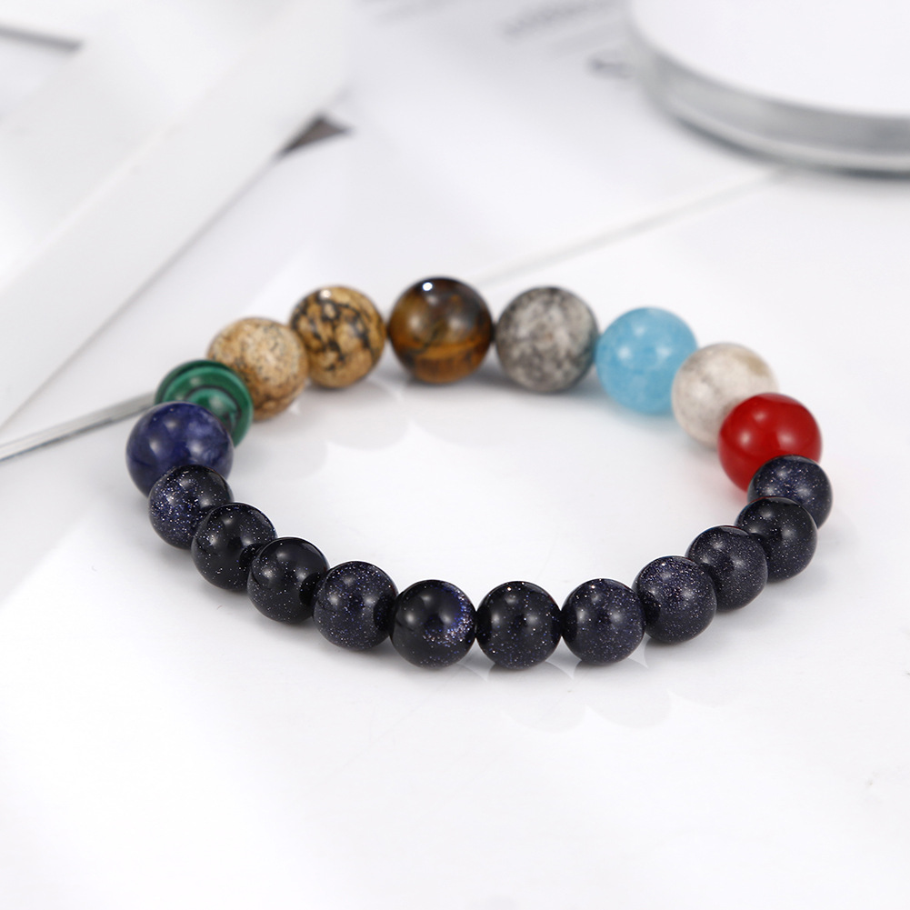Bifei Spot European and American National Style Universe Galaxy Eight Planets Natural Stone Elastic Bracelet Guardian Planet Bifei Spot European and American National Style Universe Galaxy Eight Planets Natural Stone Elastic Bracelet Guardian Planet