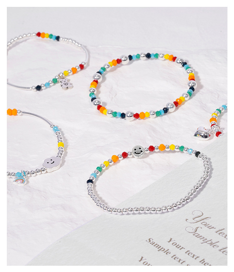 New 925 Sterling Silver Bracelet Korean Ins Special-Interest Design Elastic String Rainbow Sweet Loving Heart Handmade Beaded Bracelet New 925 Sterling Silver Bracelet Korean Ins Special-Interest Design Elastic String Rainbow Sweet Loving Heart Handmade Beaded Bracelet