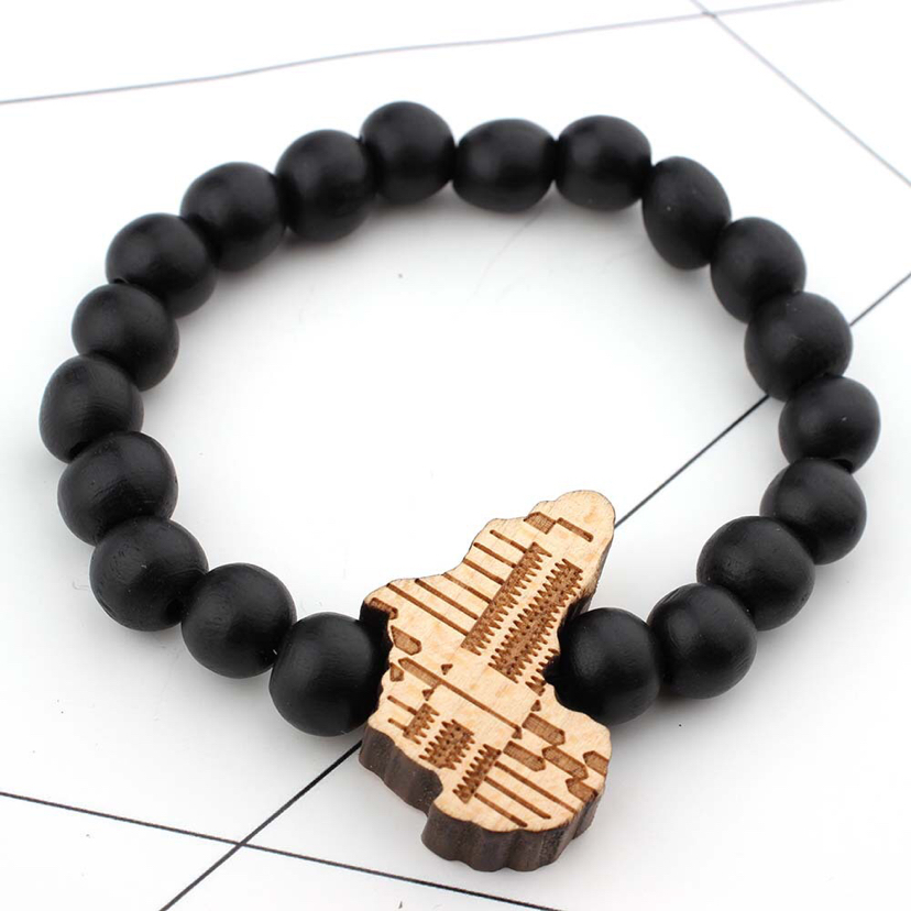Wooden Bead Bracelet Africa Map Bracelet Wooden Tag Elastic Wire Bracelet