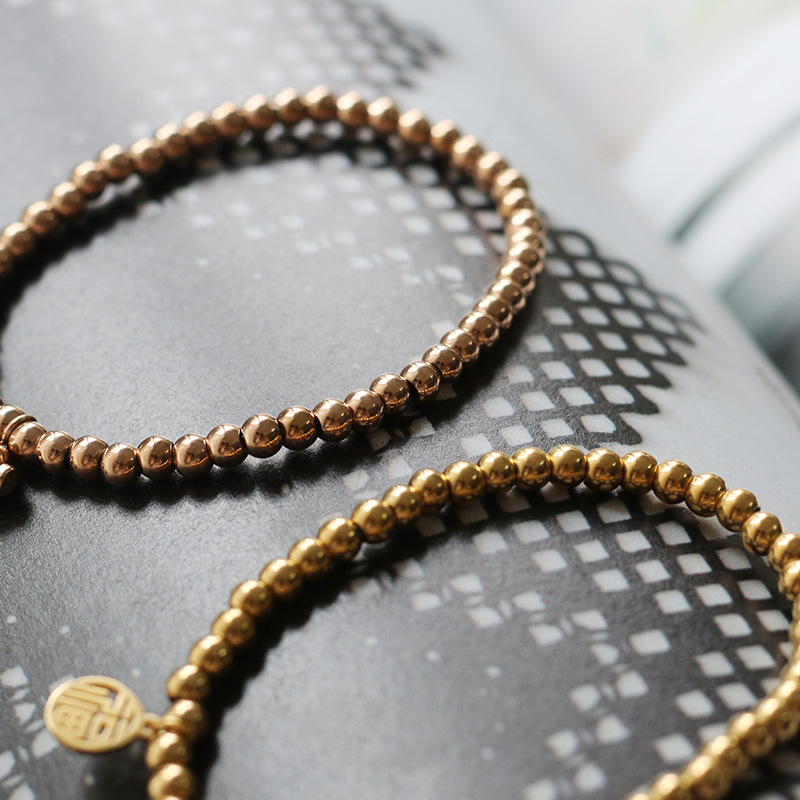 Fu Lu Chinese Style Small Calabash Tassel Small Ball Beads Elastic Bracelet Wrist String Titanium Steel Plated 18K Gold Color Protection for Women Fu Lu Chinese Style Small Calabash Tassel Small Ball Beads Elastic Bracelet Wrist String Titanium Steel Plated 18K Gold Color Protection for Women