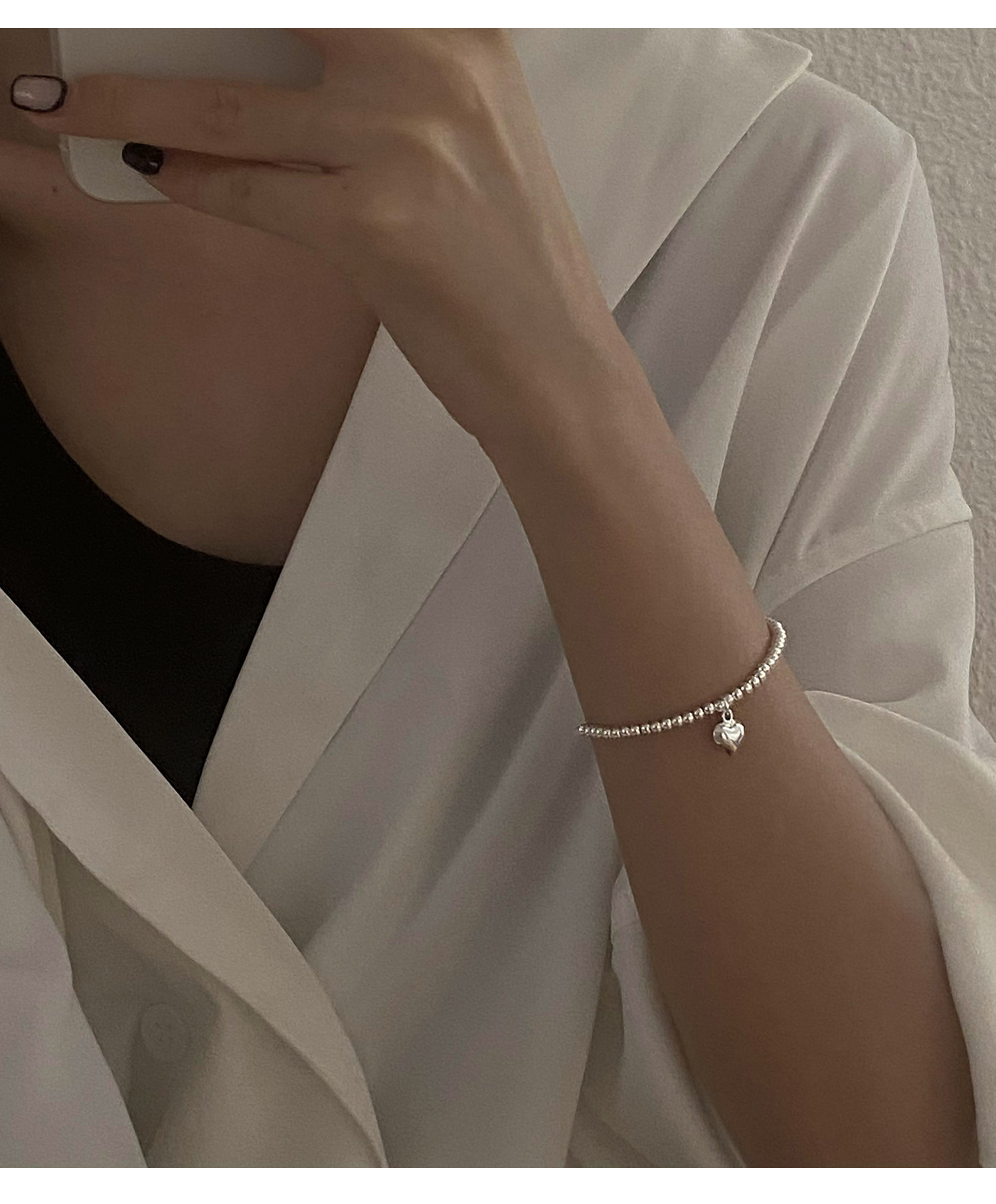 Korean Style S925 Silver Simple and Compact Elastic Heart Bracelet Women's Retro Fashion Elegant Graceful Bracelet Student Jewelry Korean Style S925 Silver Simple and Compact Elastic Heart Bracelet Women's Retro Fashion Elegant Graceful Bracelet Student Jewelry