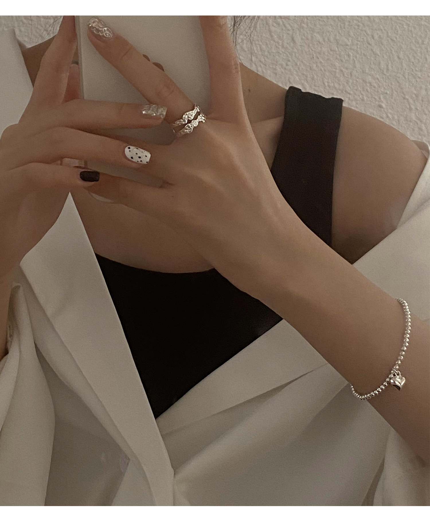 Korean Style S925 Silver Simple and Compact Elastic Heart Bracelet Women's Retro Fashion Elegant Graceful Bracelet Student Jewelry Korean Style S925 Silver Simple and Compact Elastic Heart Bracelet Women's Retro Fashion Elegant Graceful Bracelet Student Jewelry