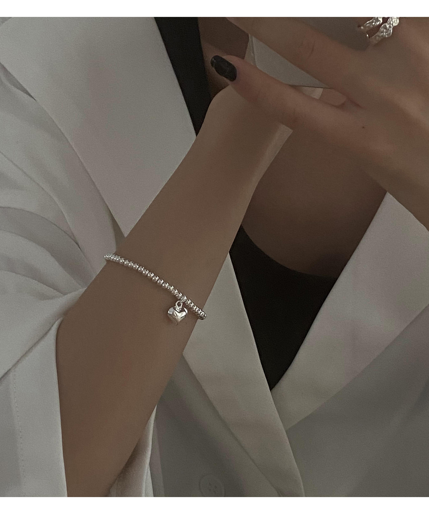 Korean Style S925 Silver Simple and Compact Elastic Heart Bracelet Women's Retro Fashion Elegant Graceful Bracelet Student Jewelry Korean Style S925 Silver Simple and Compact Elastic Heart Bracelet Women's Retro Fashion Elegant Graceful Bracelet Student Jewelry