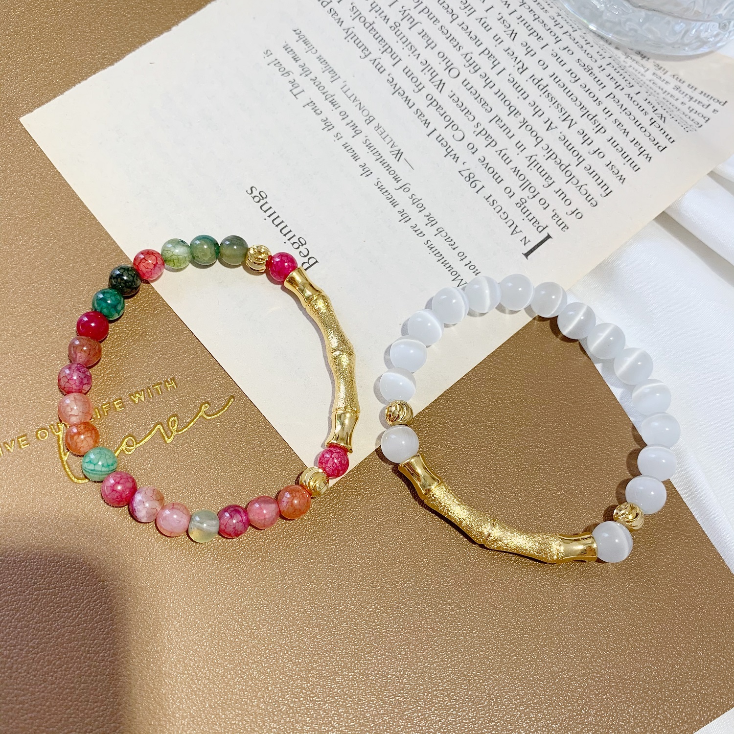 Elastic Beaded Imitation Tourmaline Agate Bracelet Alluvial Gold Bamboo Bracelet No Color Fading Moonstone Crystal Bracelet for Women Elastic Beaded Imitation Tourmaline Agate Bracelet Alluvial Gold Bamboo Bracelet No Color Fading Moonstone Crystal Bracelet for Women