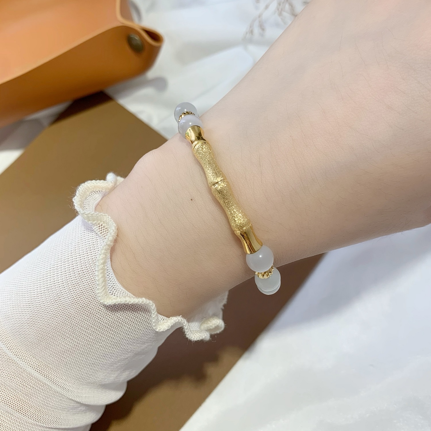 Elastic Beaded Imitation Tourmaline Agate Bracelet Alluvial Gold Bamboo Bracelet No Color Fading Moonstone Crystal Bracelet for Women Elastic Beaded Imitation Tourmaline Agate Bracelet Alluvial Gold Bamboo Bracelet No Color Fading Moonstone Crystal Bracelet for Women