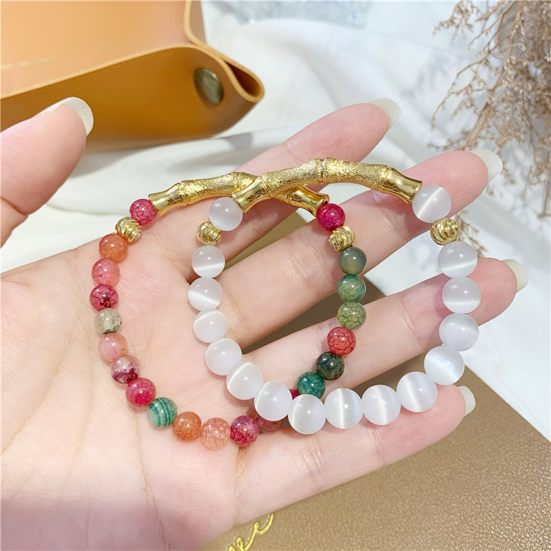 Elastic Beaded Imitation Tourmaline Agate Bracelet Alluvial Gold Bamboo Bracelet No Color Fading Moonstone Crystal Bracelet for Women Elastic Beaded Imitation Tourmaline Agate Bracelet Alluvial Gold Bamboo Bracelet No Color Fading Moonstone Crystal Bracelet for Women