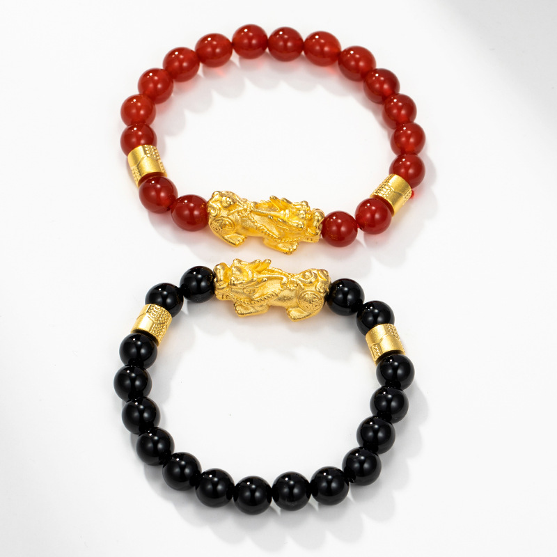 Xuping Jewelry New Year Couple Model Gilt Pixiu Vintage Artificial Agate Elastic Bracelet Source Factory in Stock