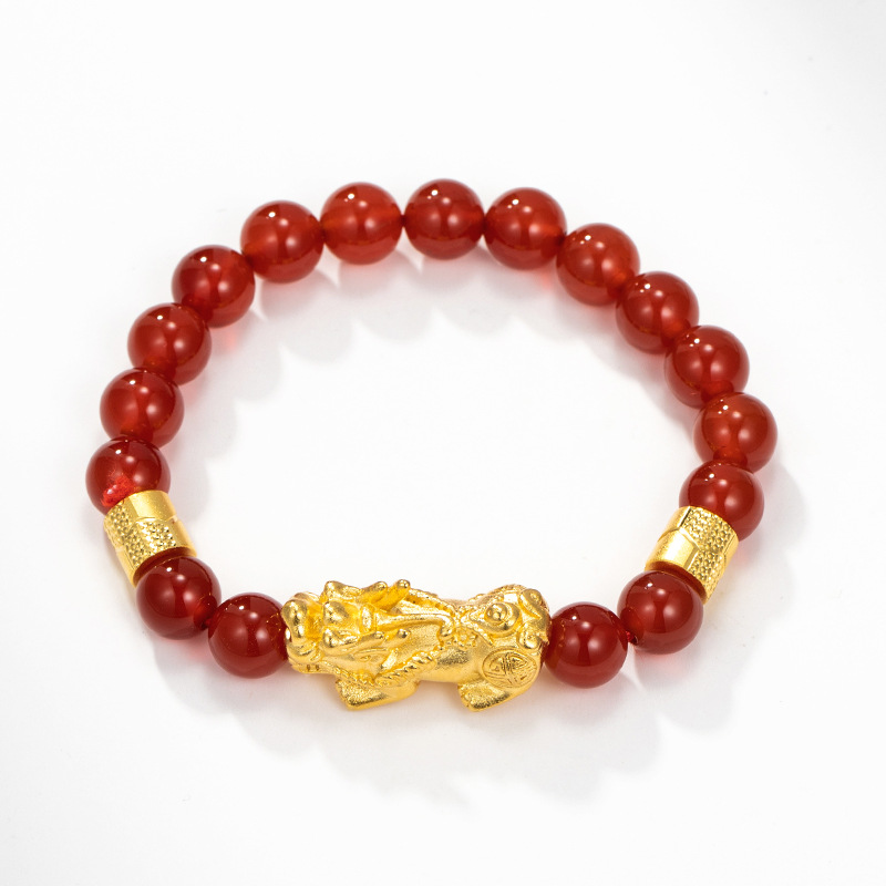 Xuping Jewelry New Year Couple Model Gilt Pixiu Vintage Artificial Agate Elastic Bracelet Source Factory in Stock