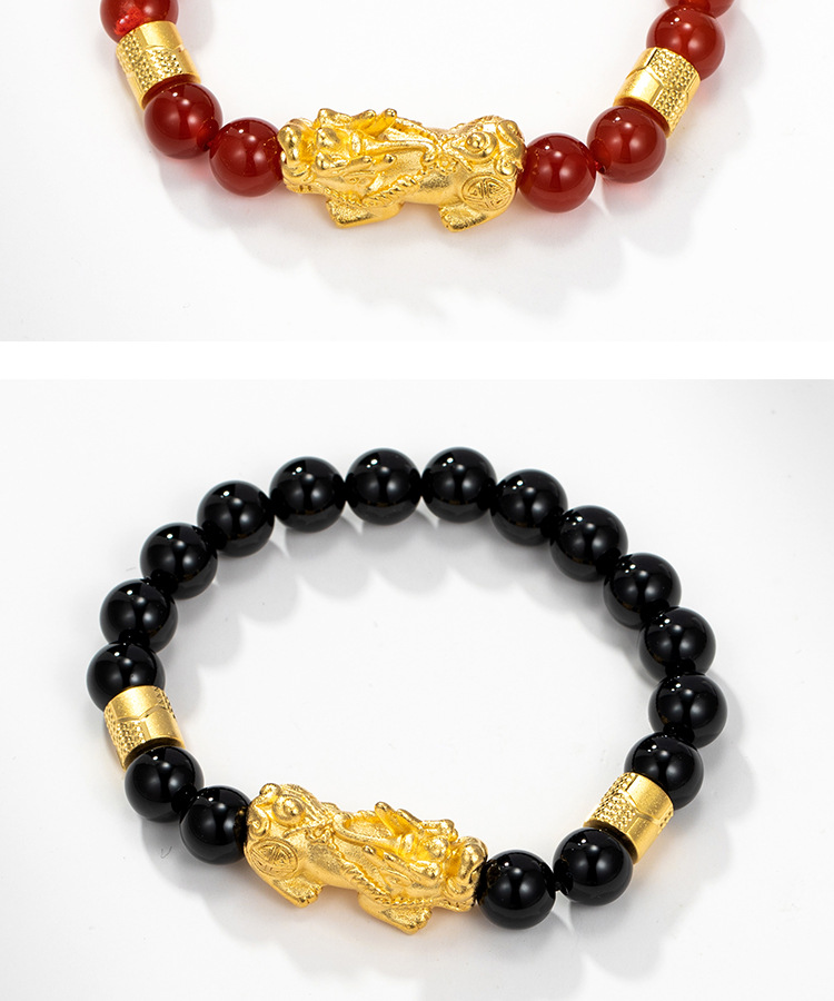 Xuping Jewelry New Year Couple Model Gilt Pixiu Vintage Artificial Agate Elastic Bracelet Source Factory in Stock