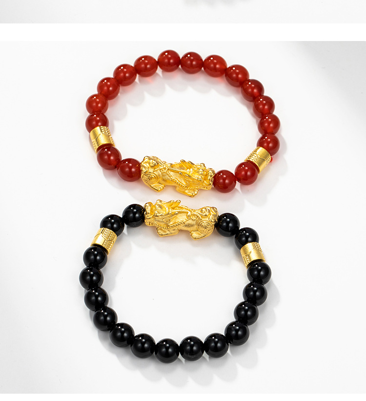 Xuping Jewelry New Year Couple Model Gilt Pixiu Vintage Artificial Agate Elastic Bracelet Source Factory in Stock