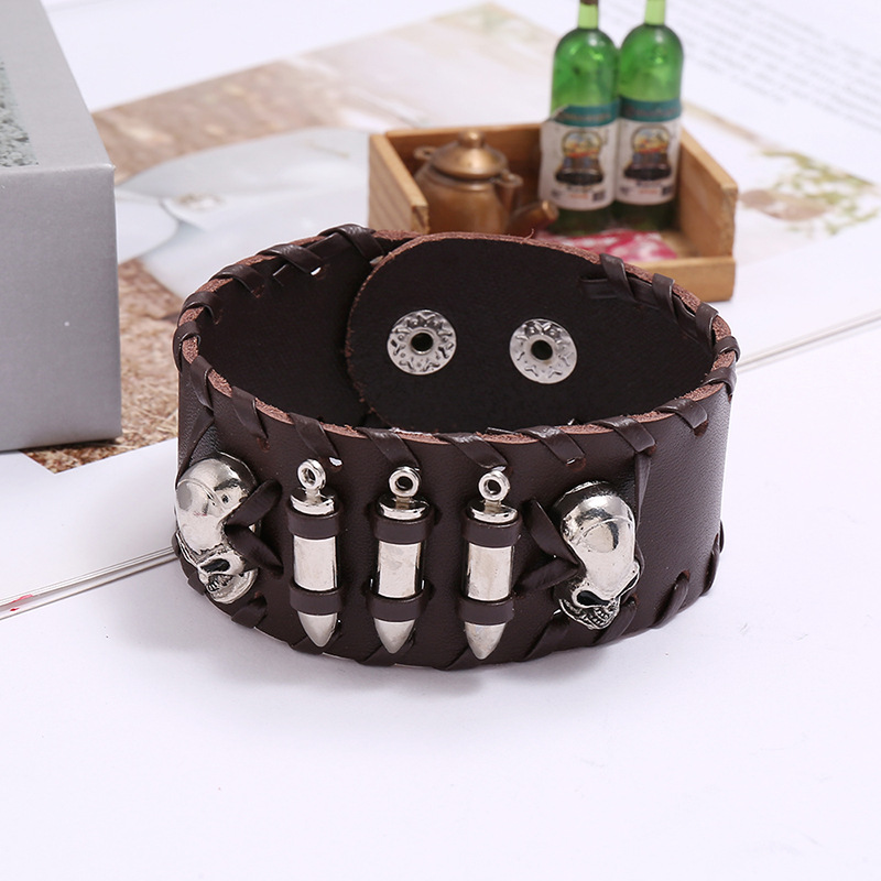 European and American Punk Cattle Leather Bracelet Unique Hipster Motorcycle Ornament Skull Leather Bracelet Cross-Border E-Commerce Supply European and American Punk Cattle Leather Bracelet Unique Hipster Motorcycle Ornament Skull Leather Bracelet Cross-Border E-Commerce Supply