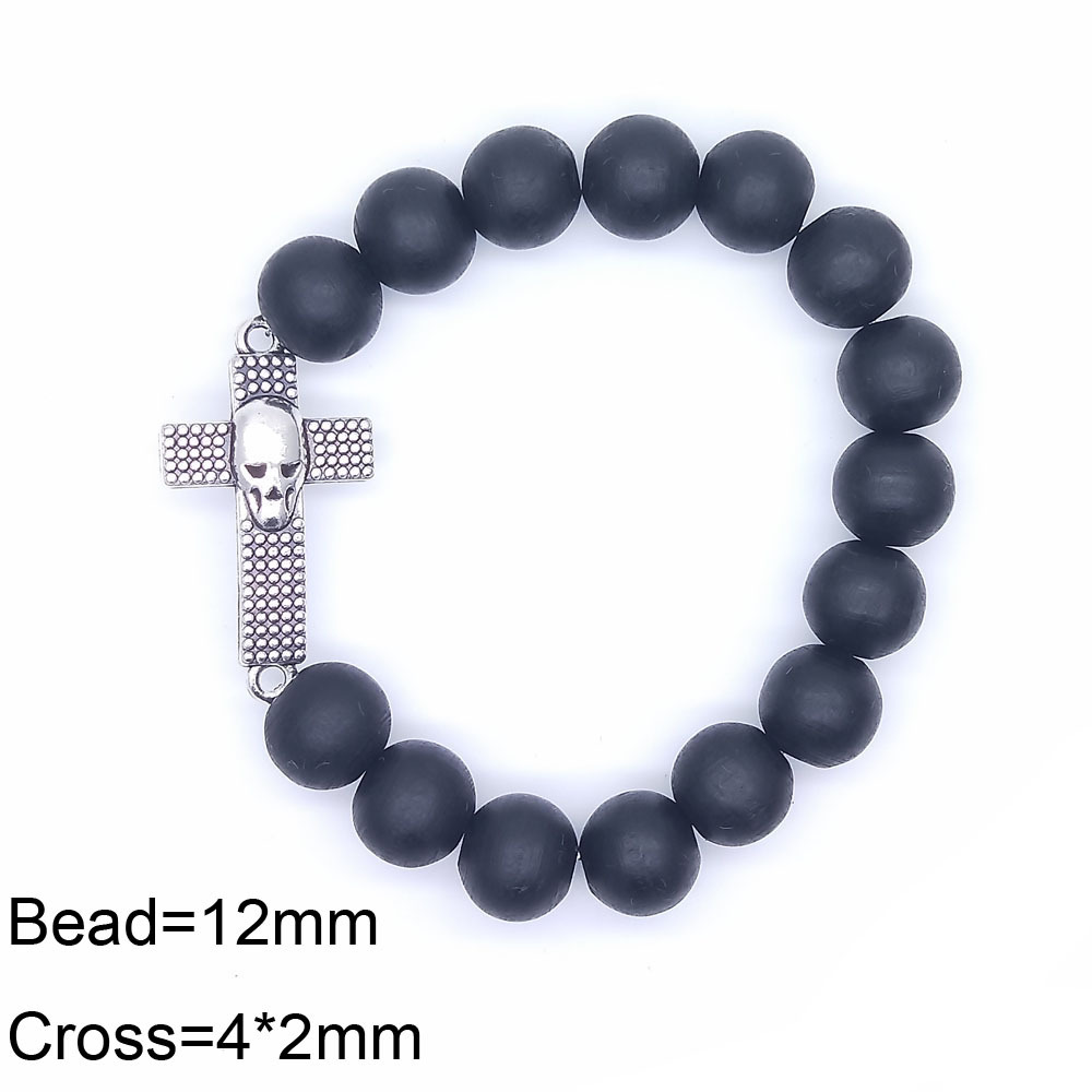 Black wooden bead cross skull bracelet elastic rope bracelet for men