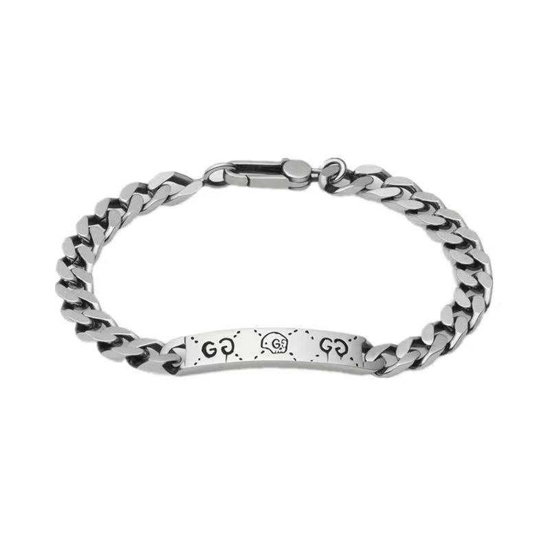 Gujia Double G Carved Bracelet S925 Silver Vintage Distressed Double G Mutual Buckle Bracelet Men and Women Skull Elf Gujia Double G Carved Bracelet S925 Silver Vintage Distressed Double G Mutual Buckle Bracelet Men and Women Skull Elf