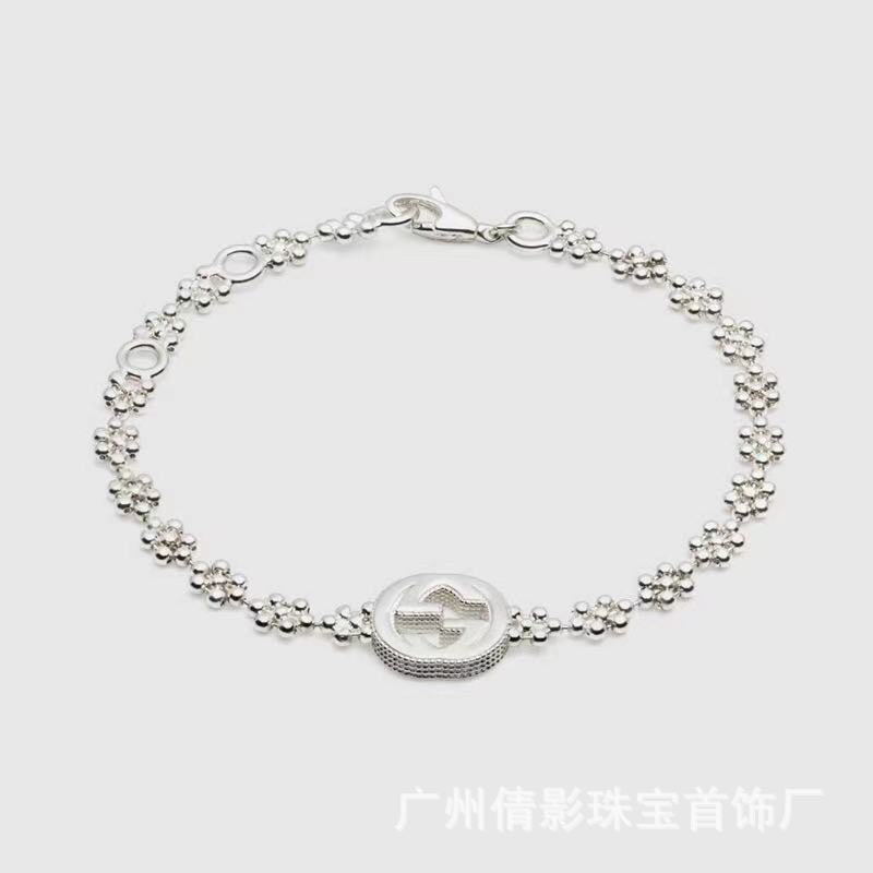 Gujia Double G Carved Bracelet S925 Silver Vintage Distressed Double G Mutual Buckle Bracelet Men and Women Skull Elf Gujia Double G Carved Bracelet S925 Silver Vintage Distressed Double G Mutual Buckle Bracelet Men and Women Skull Elf