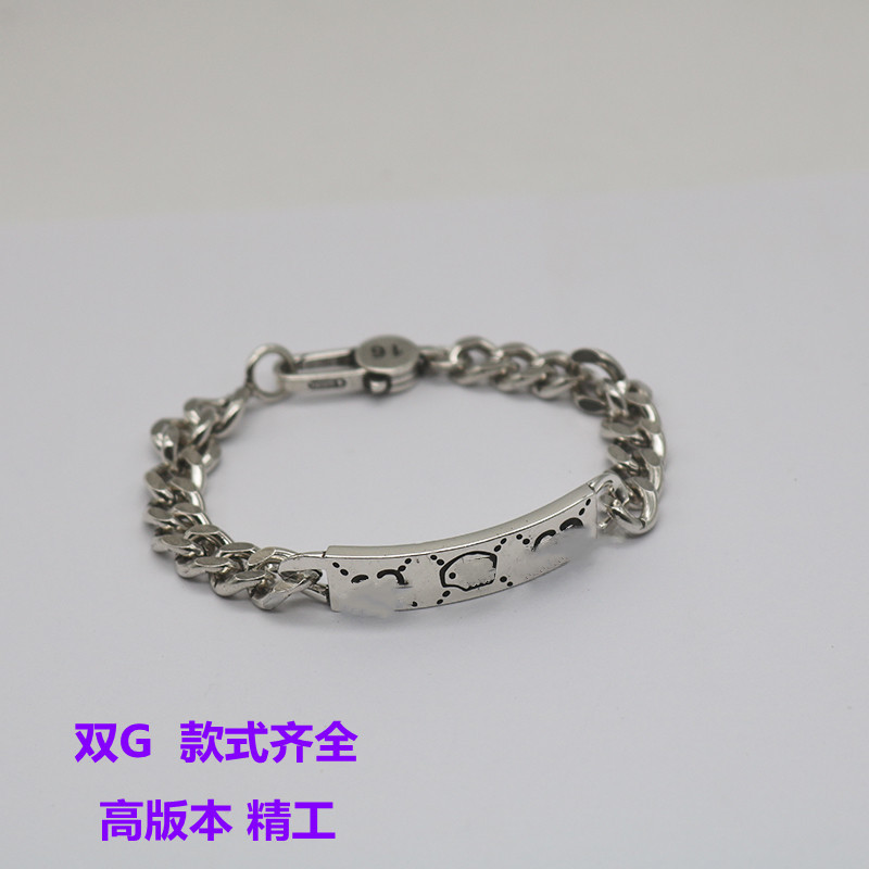 New Double Gs925 Silver Skull Ghost Distressed Bracelet Mutual Buckle Retro Couple Men and Women Bracelet
