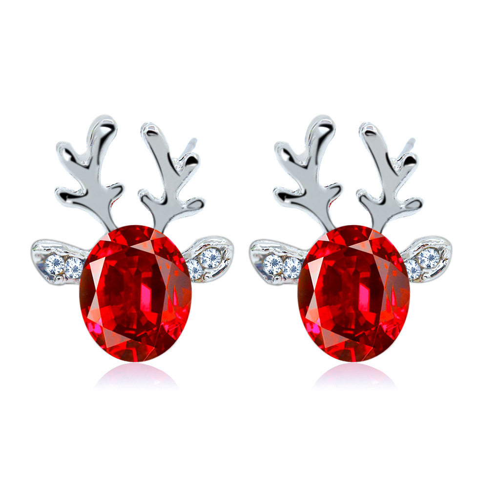 KoreanStyle Boutique Ear Stud Whole Crystal Gem Antler Earrings Elegant Threedimensional Christmas Reindeer Ear Stud