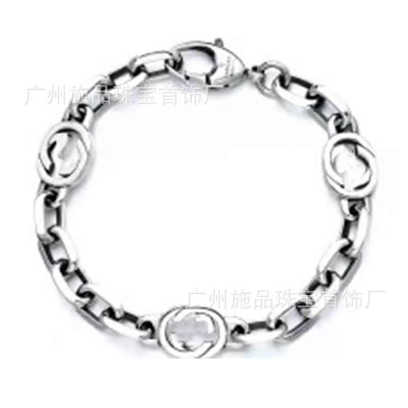 Gujia S925 Silver Bracelet Vintage Distressed Men and Women Couple Double G Skull Elf Bracelet Pattern Carved Bracelet