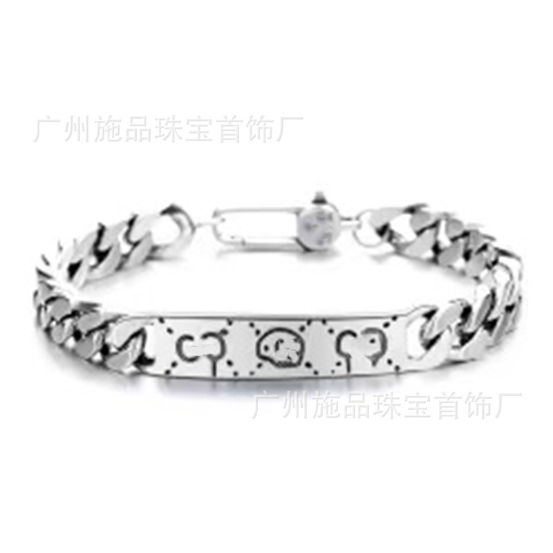 Gujia S925 Silver Bracelet Vintage Distressed Men and Women Couple Double G Skull Elf Bracelet Pattern Carved Bracelet