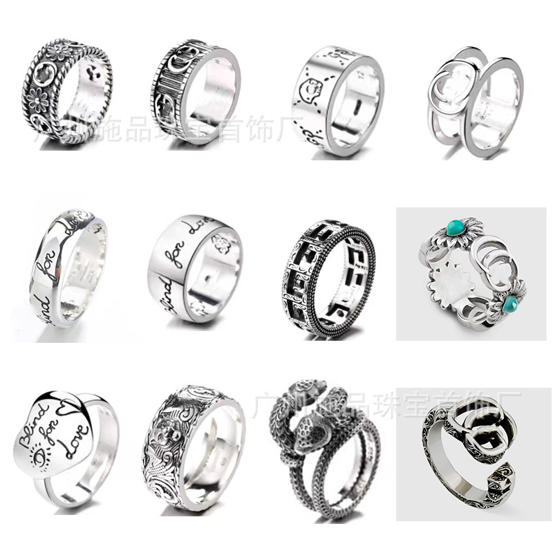 Gujia S925 Silver Bracelet Vintage Distressed Men and Women Couple Double G Skull Elf Bracelet Pattern Carved Bracelet Gujia S925 Silver Bracelet Vintage Distressed Men and Women Couple Double G Skull Elf Bracelet Pattern Carved Bracelet