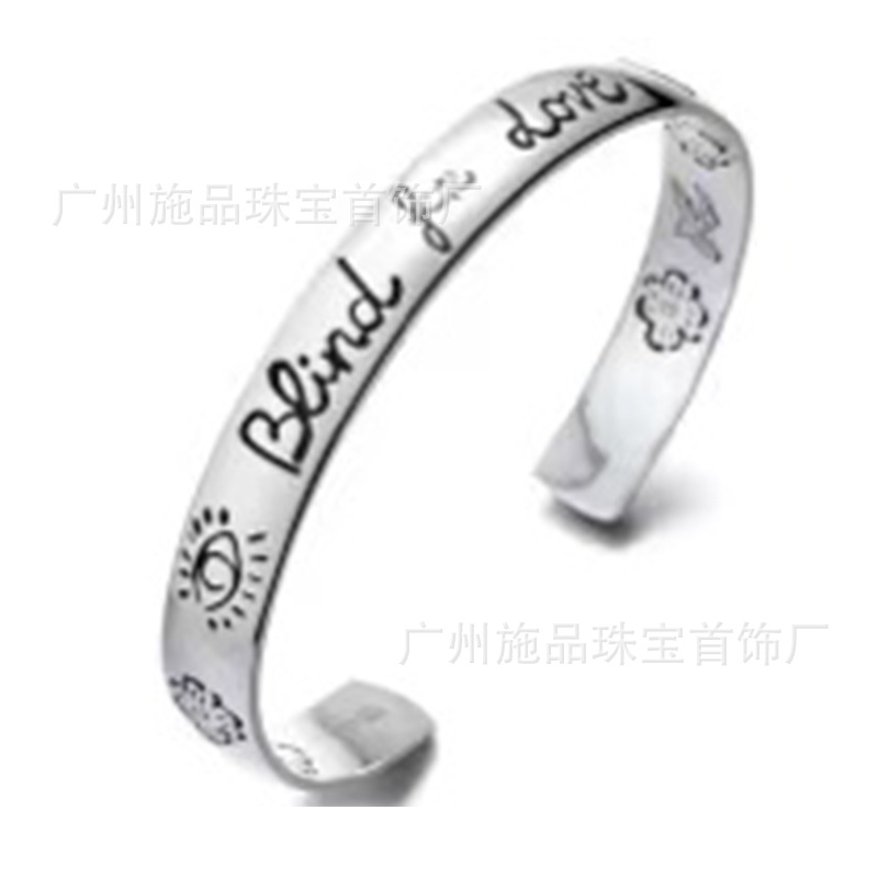 Gujia S925 Silver Bracelet Vintage Distressed Men and Women Couple Double G Skull Elf Bracelet Pattern Carved Bracelet Gujia S925 Silver Bracelet Vintage Distressed Men and Women Couple Double G Skull Elf Bracelet Pattern Carved Bracelet