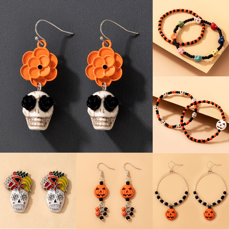 Amazon Cross-Border 2021 New Bracelet Halloween Skull Color Bead Elastic String Personalized Bracelet