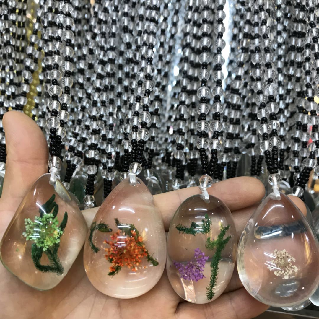 Plant dried seaweed necklace time gem checking glass drop shaped jewelry diy creative move necklace