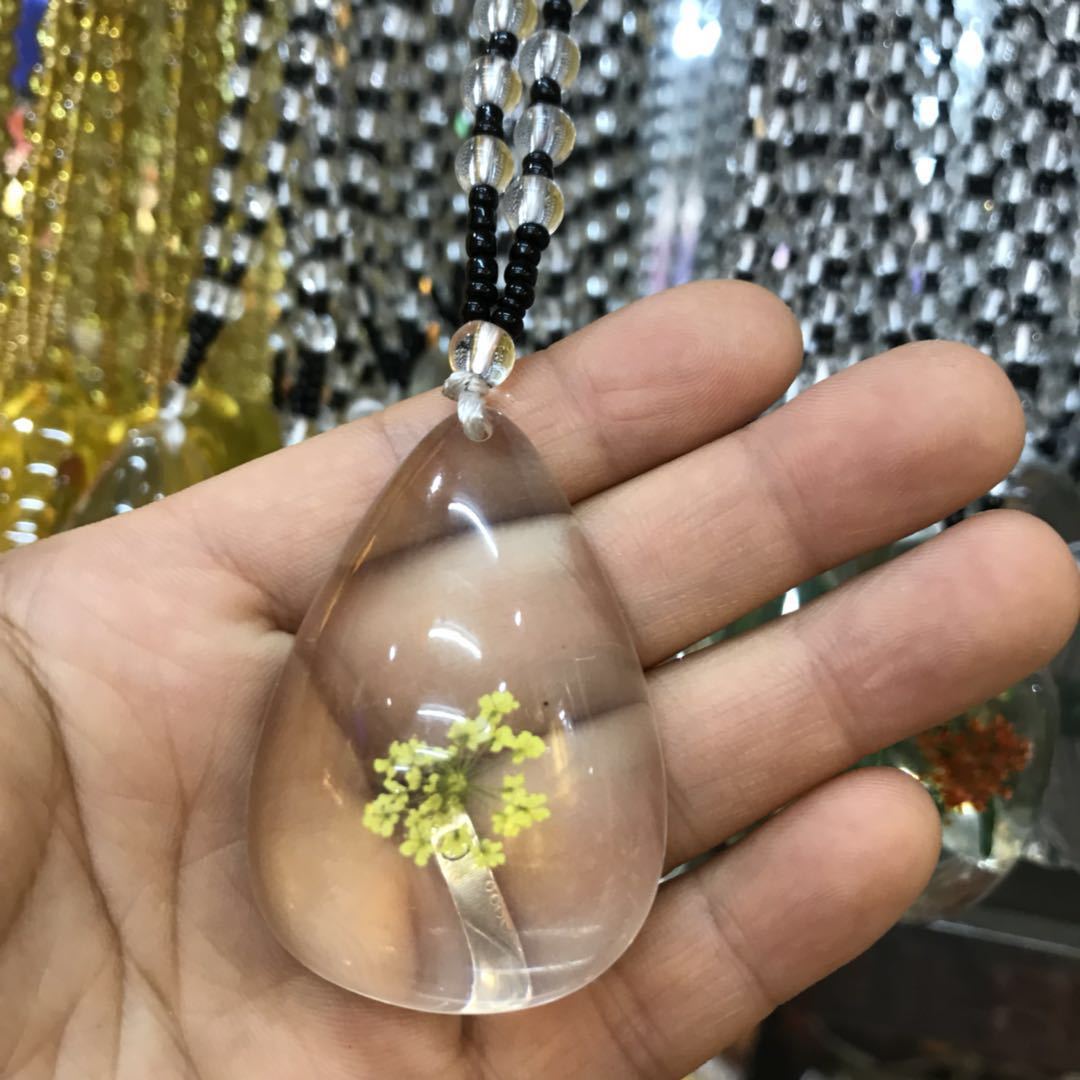 Plant dried seaweed necklace time gem checking glass drop shaped jewelry diy creative move necklace