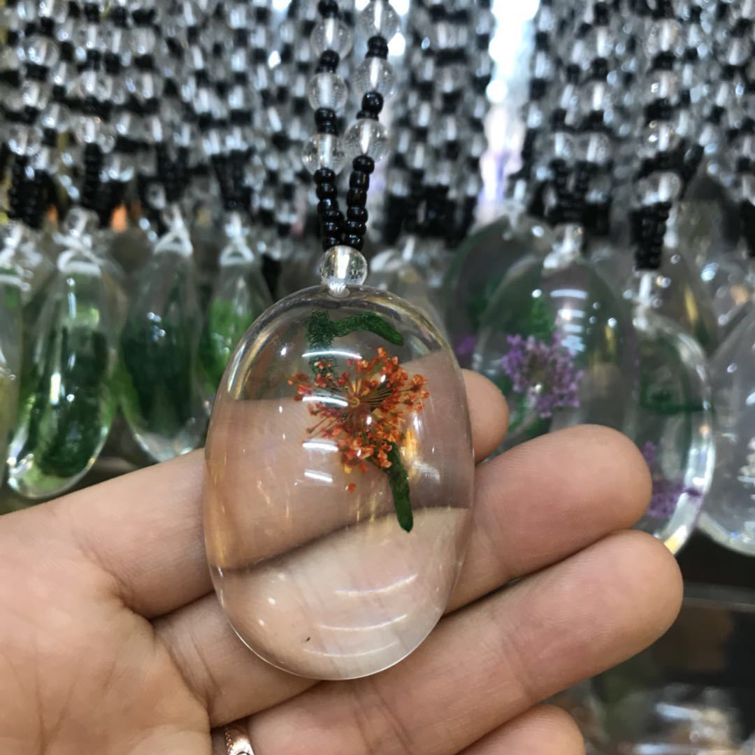 Plant dried seaweed necklace time gem checking glass drop shaped jewelry diy creative move necklace