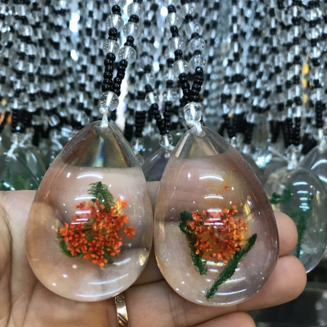 Plant dried seaweed necklace time gem checking glass drop shaped jewelry diy creative move necklace