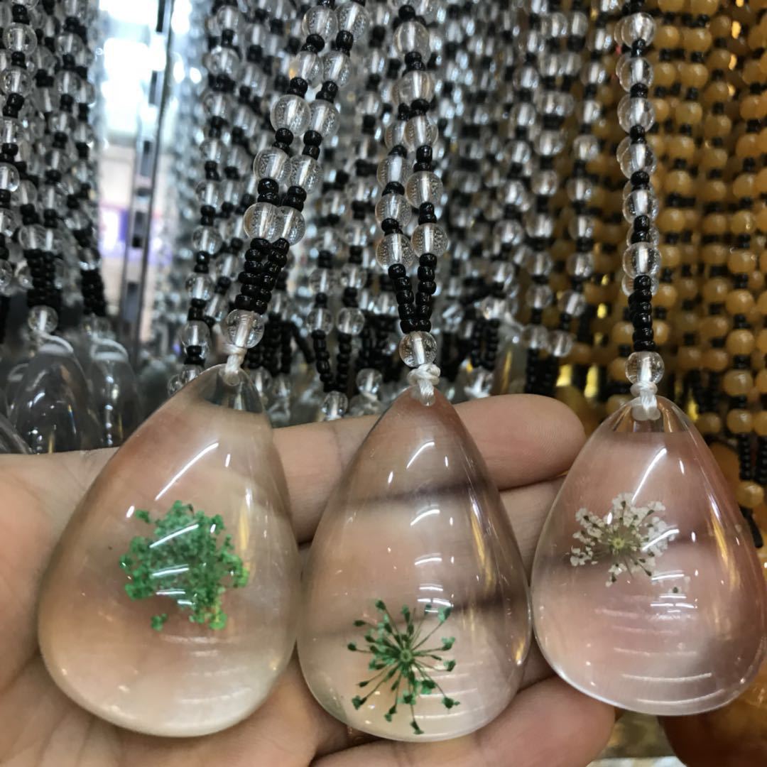 Plant dried seaweed necklace time gem checking glass drop shaped jewelry diy creative move necklace