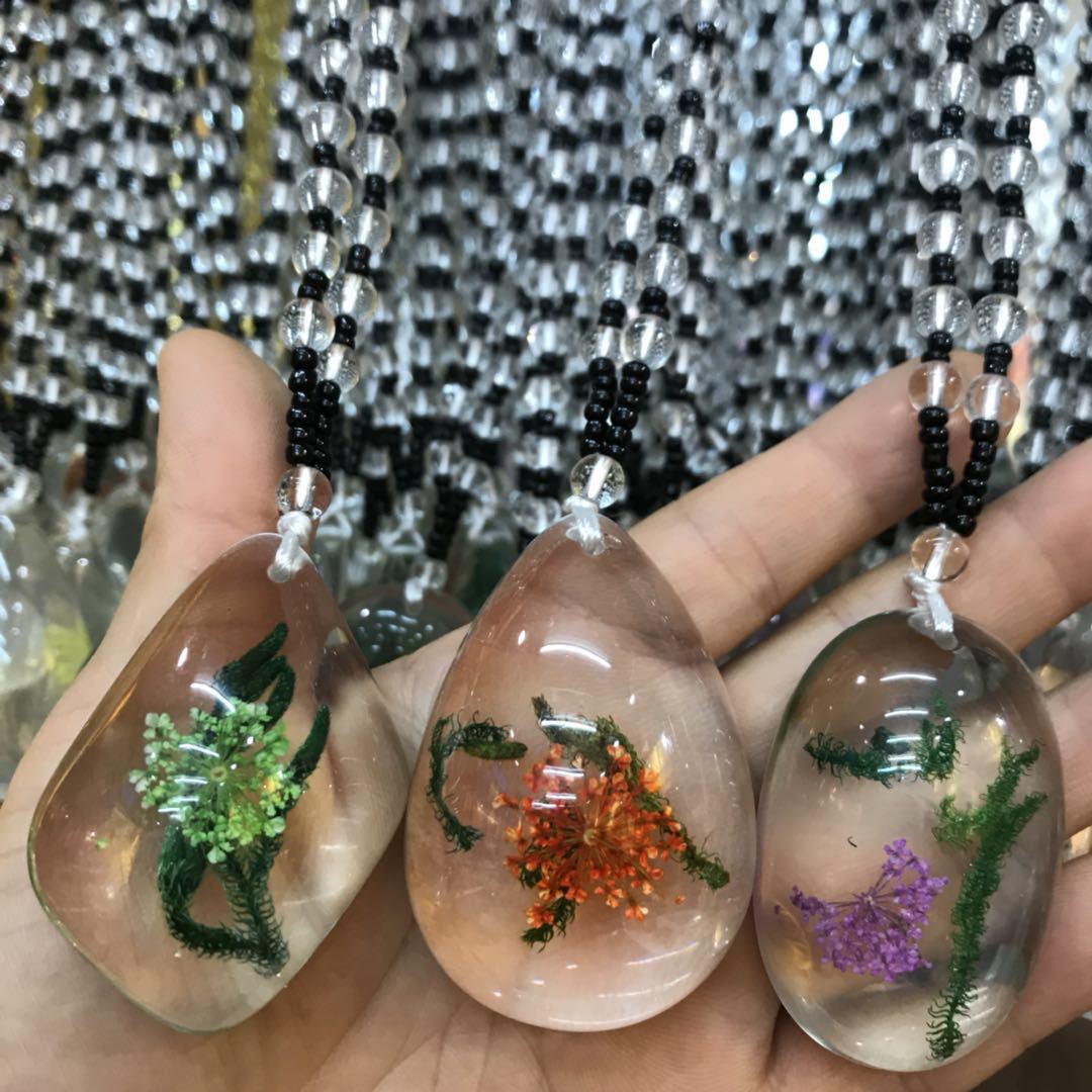 Plant dried seaweed necklace time gem checking glass drop shaped jewelry diy creative move necklace