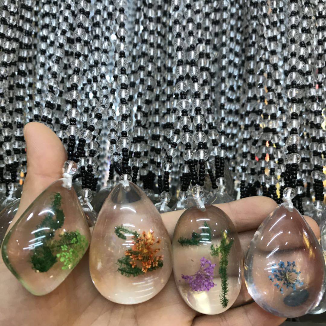 Plant dried seaweed necklace time gem checking glass drop shaped jewelry diy creative move necklace