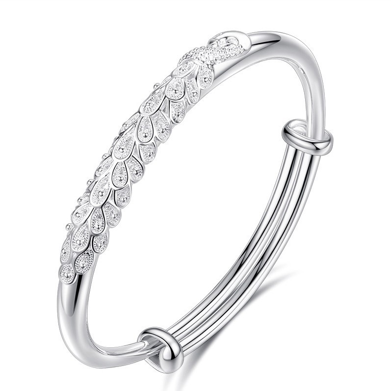 999 Pure Silver Bracelet Carved Peacock Opening Or Silver Hoop Push-Pull Adjustable Bracelet Ethnic Chinese Style Lover Bracelet