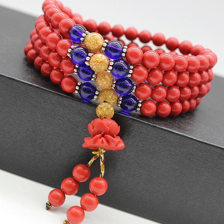 Imitation Cinnabar Pi Xiu Bracelet Multi-Layer Bracelet 6 Mm108 Beads Ethnic Style Jewelry Wholesale Necklace