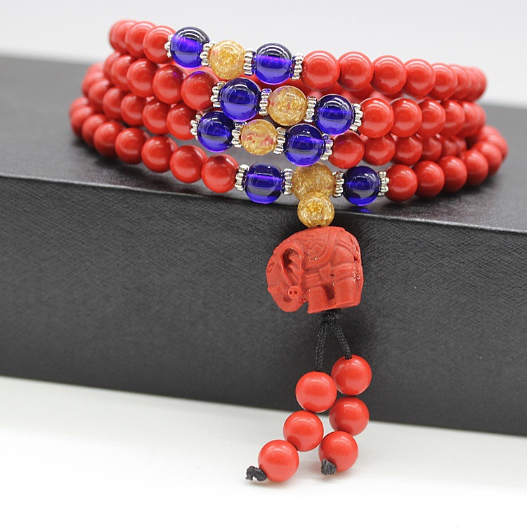 Imitation Cinnabar Pi Xiu Bracelet Multi-Layer Bracelet 6 Mm108 Beads Ethnic Style Jewelry Wholesale Necklace