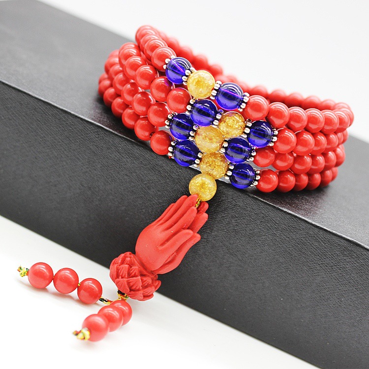 Imitation Cinnabar Pi Xiu Bracelet Multi-Layer Bracelet 6 Mm108 Beads Ethnic Style Jewelry Wholesale Necklace