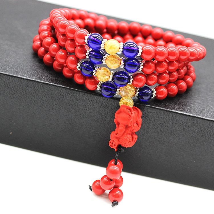 Imitation Cinnabar Pi Xiu Bracelet Multi-Layer Bracelet 6 Mm108 Beads Ethnic Style Jewelry Wholesale Necklace