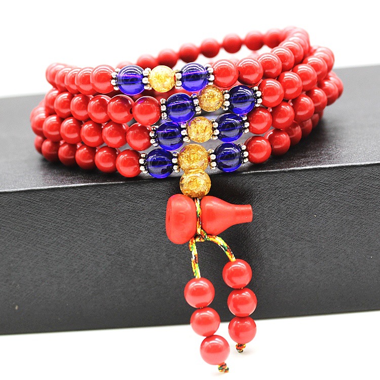 Imitation Cinnabar Pi Xiu Bracelet Multi-Layer Bracelet 6 Mm108 Beads Ethnic Style Jewelry Wholesale Necklace