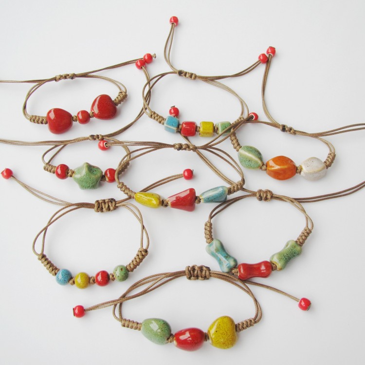 Hand-Woven Peach Heart Flower Glaze Bracelet Women&#039;s Simple Ethnic Style Stall Hot Sale Jingdezhen Ceramic Ornament