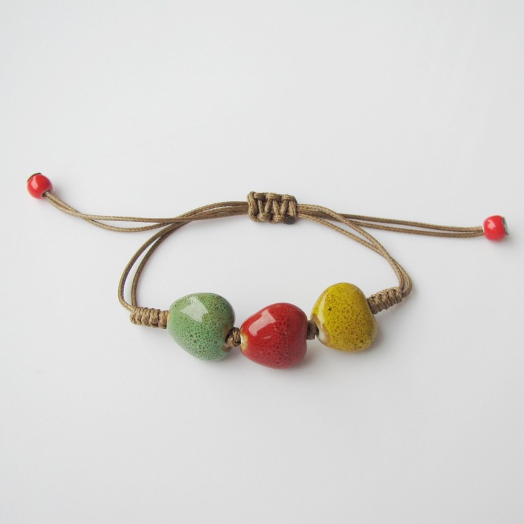 Hand-Woven Peach Heart Flower Glaze Bracelet Women&#039;s Simple Ethnic Style Stall Hot Sale Jingdezhen Ceramic Ornament