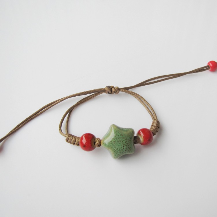 Hand-Woven Peach Heart Flower Glaze Bracelet Women's Simple Ethnic Style Stall Hot Sale Jingdezhen Ceramic Ornament Hand-Woven Peach Heart Flower Glaze Bracelet Women's Simple Ethnic Style Stall Hot Sale Jingdezhen Ceramic Ornament